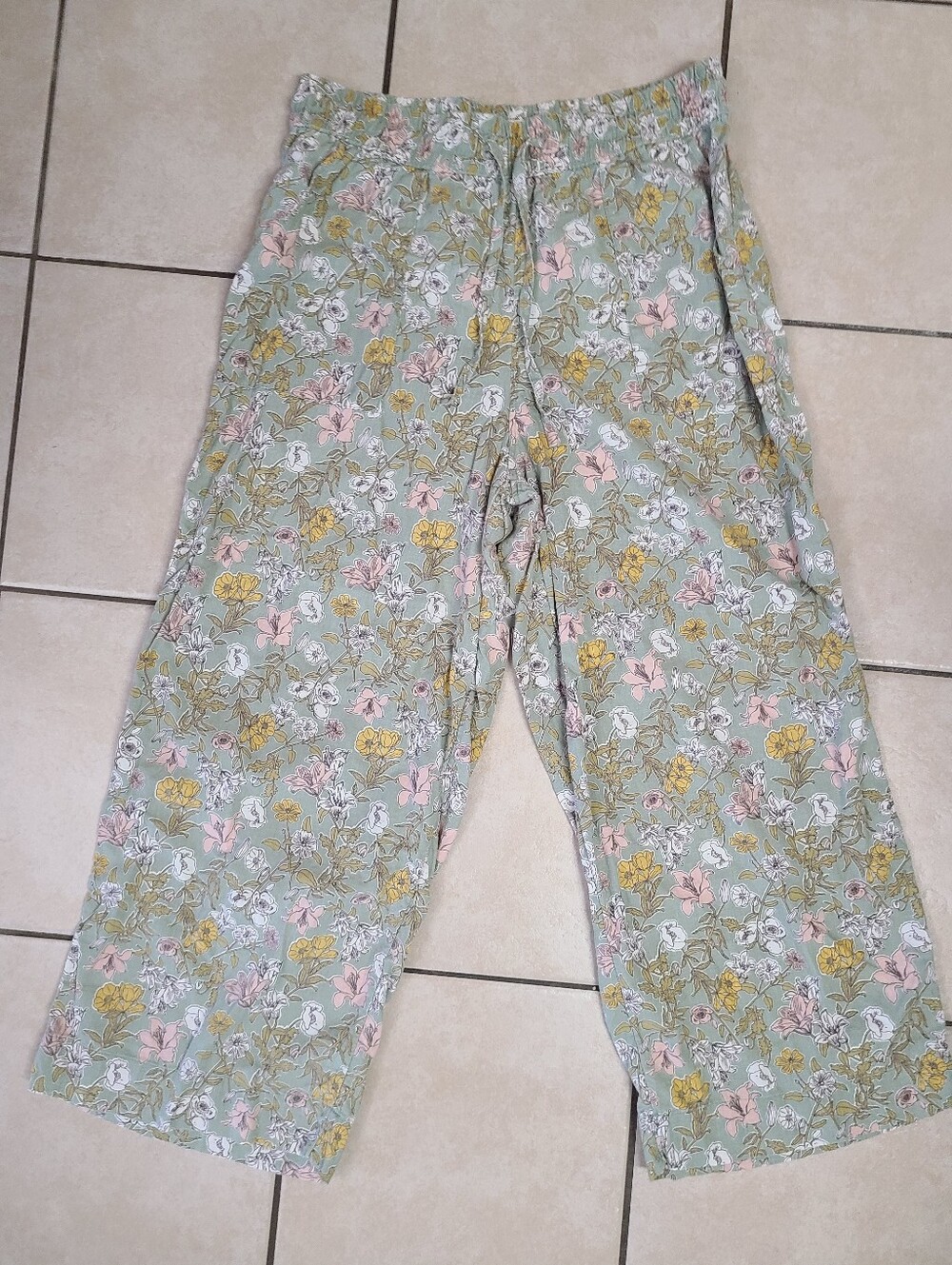 Cynthia Rowley Sage Floral Wide-Leg Lounge Pants with Pink & Yellow Flowers